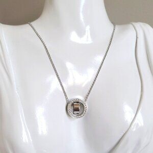 Swarovski Pave Hollow Crystal Circle 18 Inch Pendant Necklace